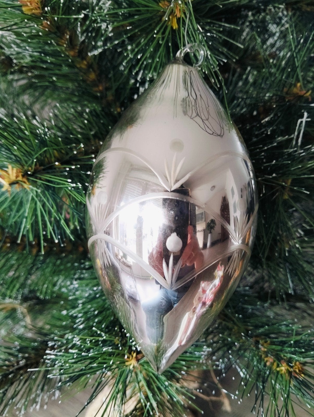 Antieke glazen vorm Kerstbal - glazen ophang oog - slijpwerk, Ophalen of Verzenden, Gebruikt