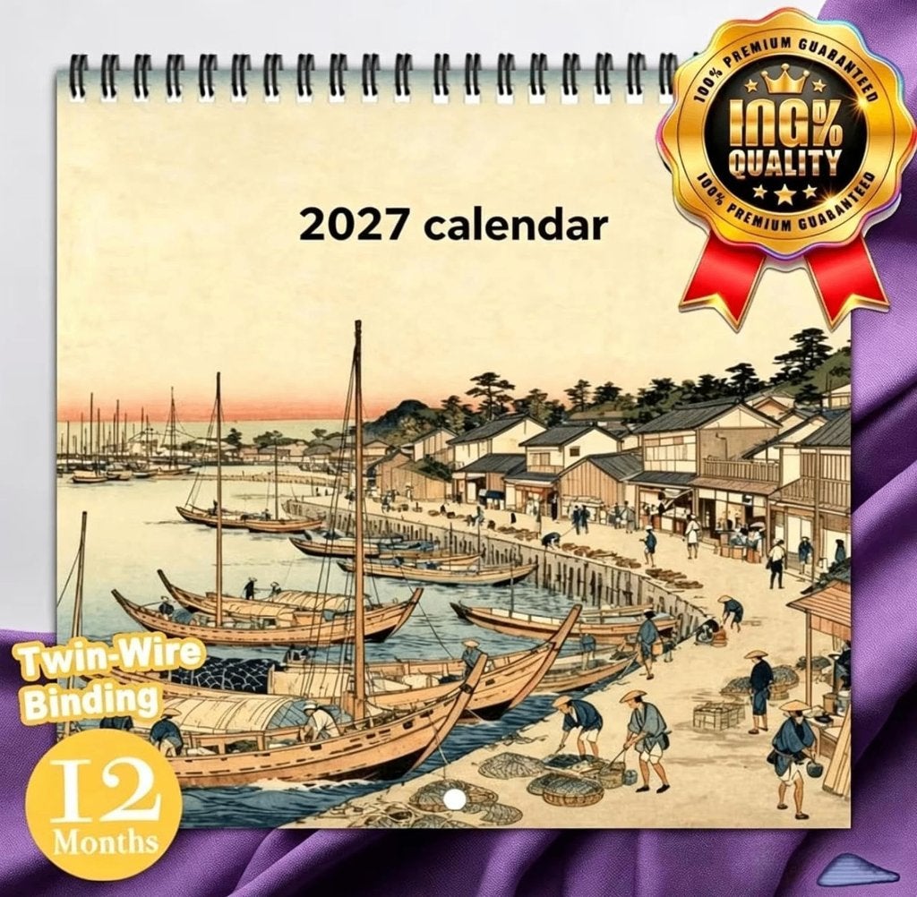 Muurkalender 2027 Wall Calendar, Japanese Woodblock Design, Verzenden, Maandkalender, Nieuw