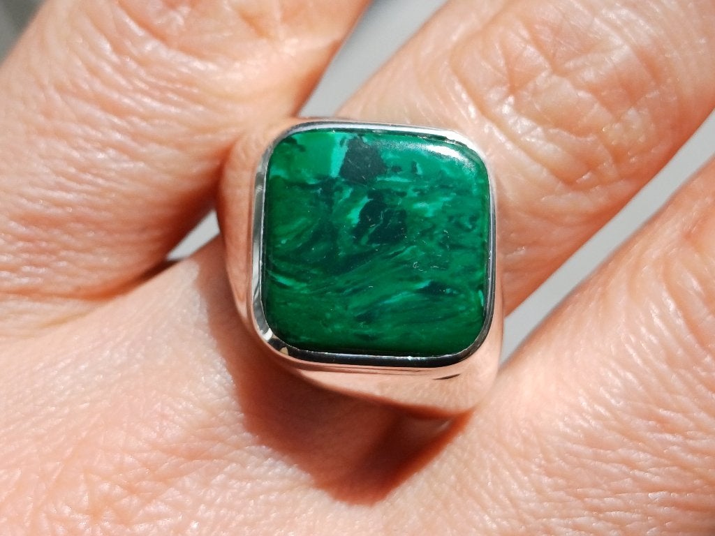 Vanoli 925 zilveren heren ring met malachiet maat 18,75, Sieraden, Tassen en Uiterlijk, 18 tot 19, Vanoli, Amsterdam, Heer