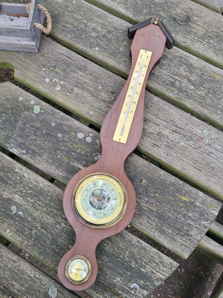 Vintage Barometer Weerstation met Thermometer en Hygrometer, Ophalen, Gebruikt, Weerstation
