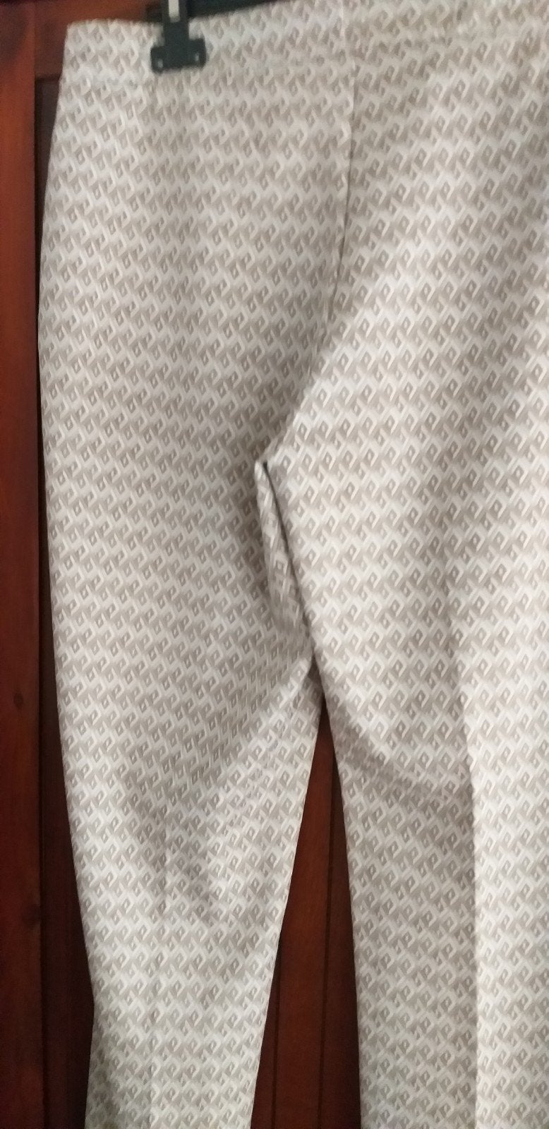 Stijlvolle beige broek met geometrisch patroon, Maat 38/40 (M), Beige, Ophalen of Verzenden, Lang