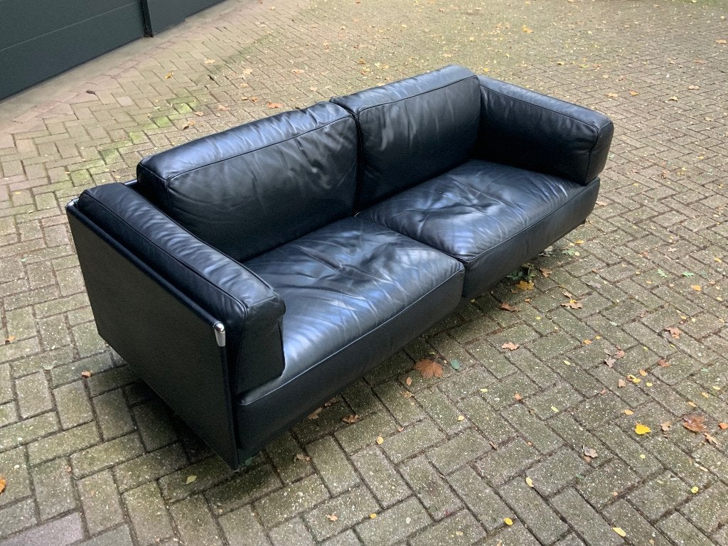 Poltrona Frau Twice bank – Pierluigi Cerri – zwart leer, Ophalen, Gebruikt, Poltrona Frau, Twice, Pierluigi Cerri, Italiaanse designbank,