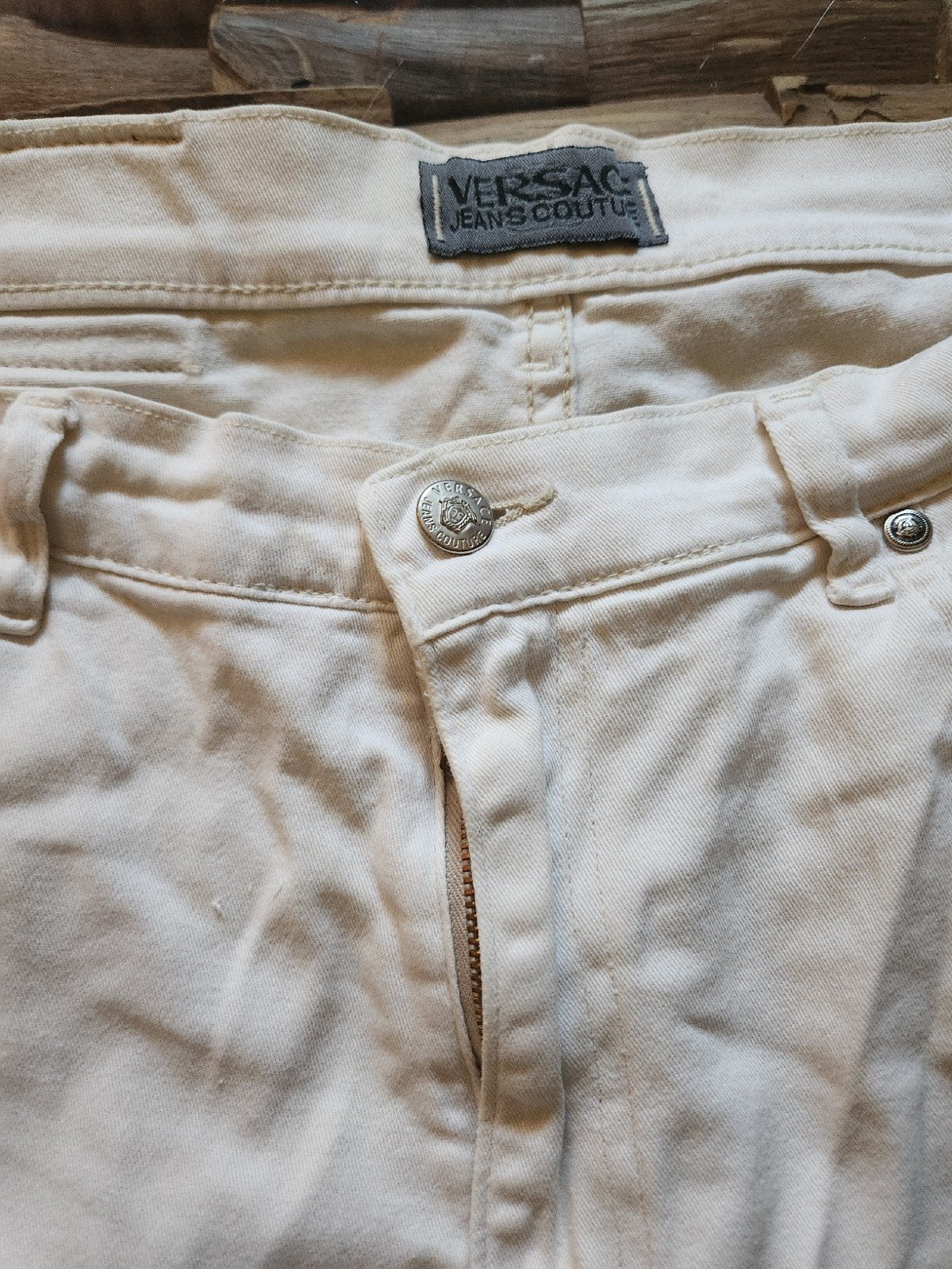 Versace Jeans Couture Off-White spijkerbroek W34/36, W36 - W38 (confectie 52/54), Wit, Ophalen of Verzenden, Gedragen