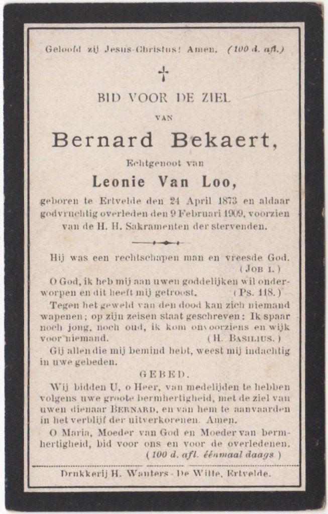 Bernard Bekaert 1873 Ertvelde + 1909 Ertvelde, 35 jaar oud, Ophalen of Verzenden