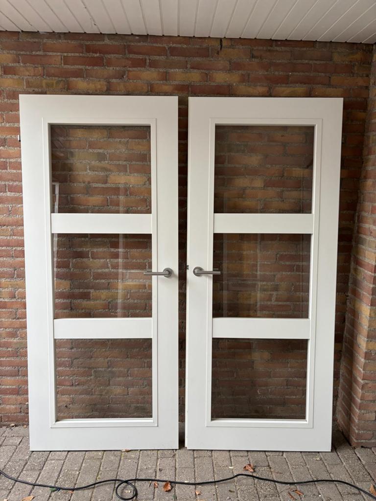 2 opdekdeuren met glas Svexex, Doe-het-zelf en Verbouw, Deuren en Horren, Ophalen of Verzenden, Glas, Binnendeur, 200 tot 215 cm
