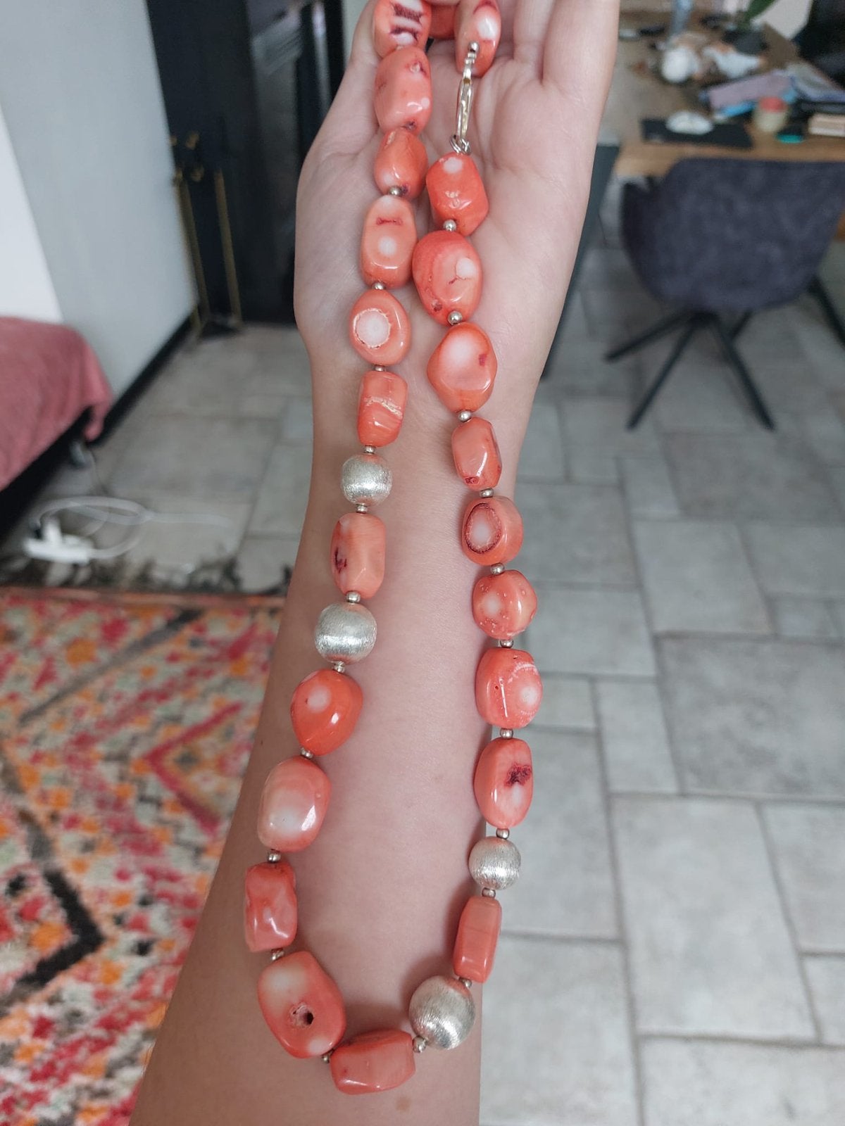 Ketting van Koraal, Sieraden, Tassen en Uiterlijk, Ophalen of Verzenden, Zo goed als nieuw, Rood, Steen of Mineraal