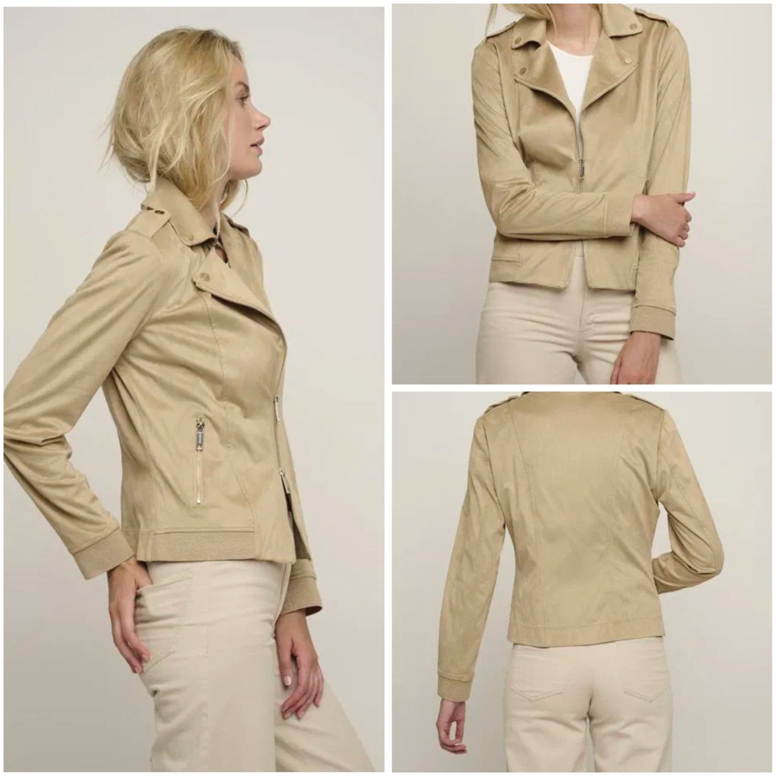 Rino & Pelle Mosha biker jas, beige, maat 38, zgan, Ophalen of Verzenden, Zo goed als nieuw, Maat 38/40 (M), Beige