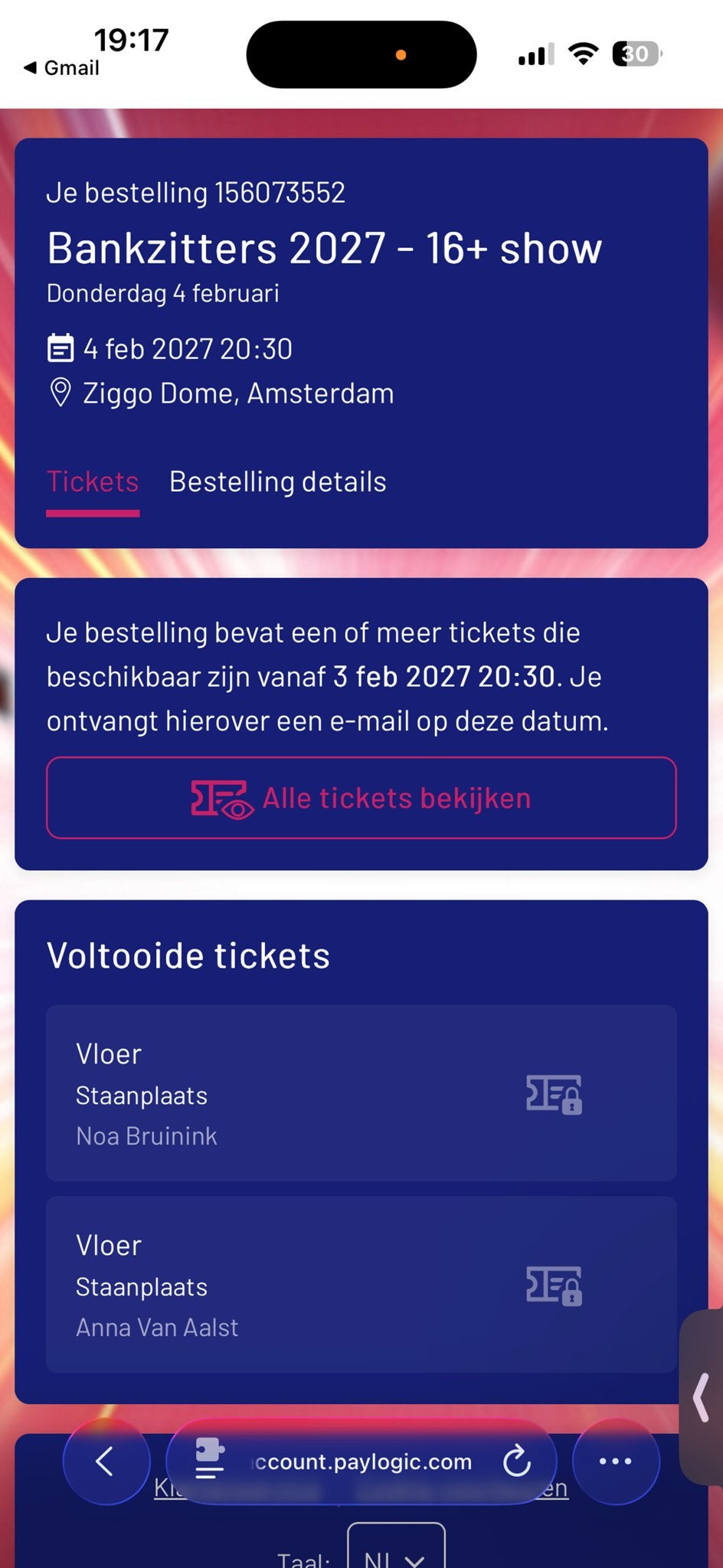 Bankzitters ziggo dome, Twee personen, Februari