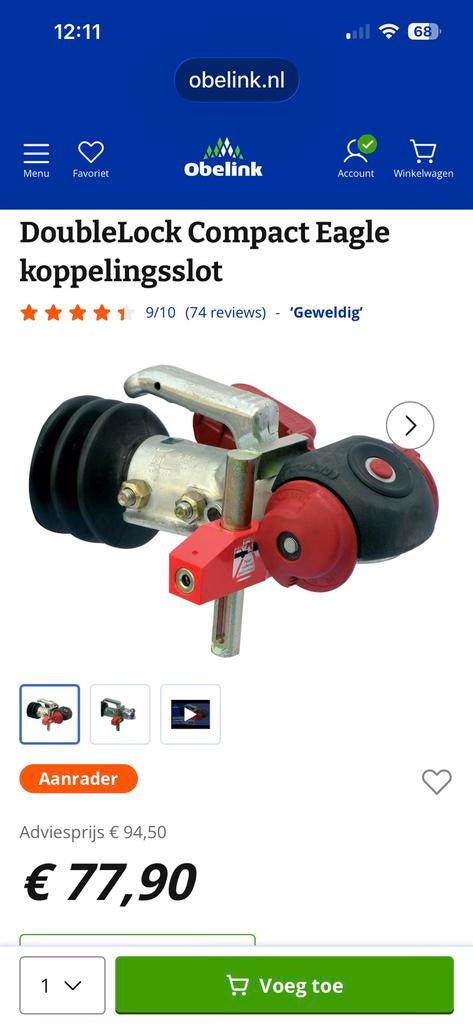 Dissel slot voor Alko koppeling, Caravans en Kamperen, Caravan accessoires, Ophalen of Verzenden, Zo goed als nieuw
