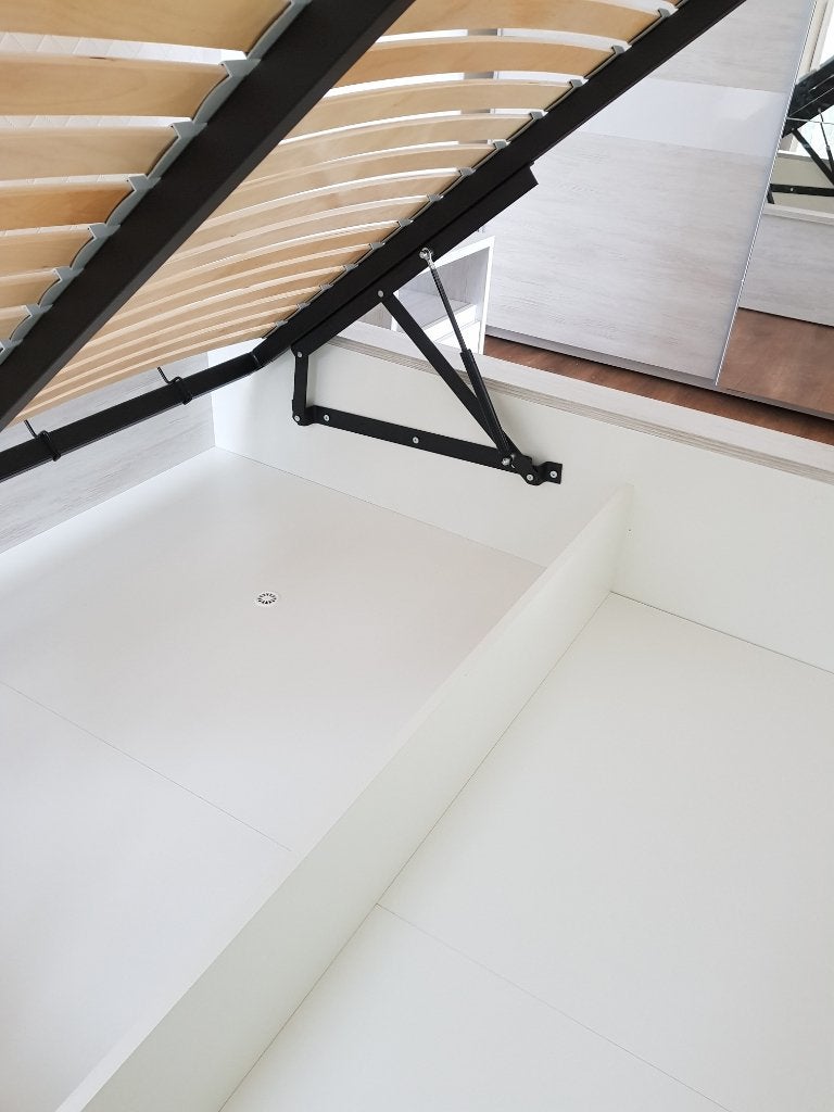VOORRAAD Tweepersoonsbed 160x200 cm met opbergruimte NIEUW, Overige materialen, Wit, Ophalen of Verzenden, Robuust, Modern, voelbare structuur, nieuw, opbergruimte