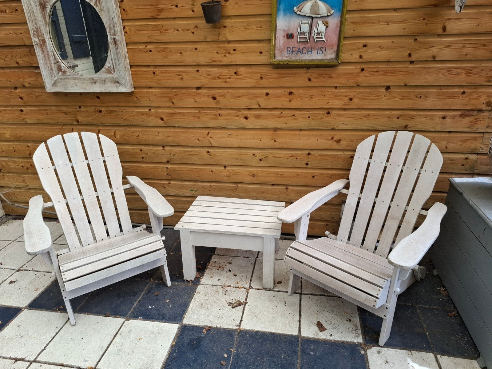 Houten loungeset 2 stoelen en tafel, Tuin en Terras, Tuinsets en Loungesets, Gebruikt, Loungeset, Stoel, Hout