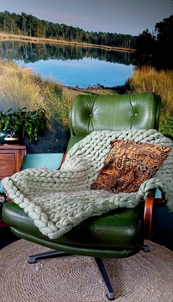 Wollen vilt grof gebreid plaid / kleed / deken handgemaakt, Huis en Inrichting, Woonaccessoires | Plaids en Woondekens, Ophalen