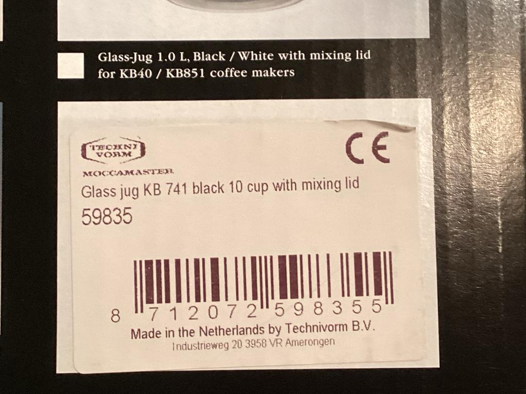 Moccamaster Glazen Koffiekan KB 741 (nr 59835), Ophalen, Nieuw