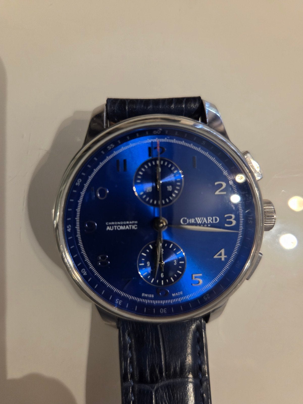 Christopher Ward C9 Harrison Chronograaf Automaat, Overige merken, Leer, Staal, Polshorloge