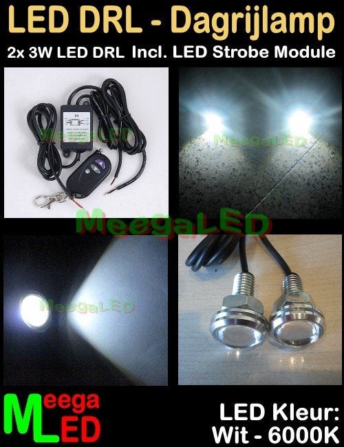 LED Auto Strobe set Wit 2x 3W Zilver RF afstandsbediening, Ophalen of Verzenden