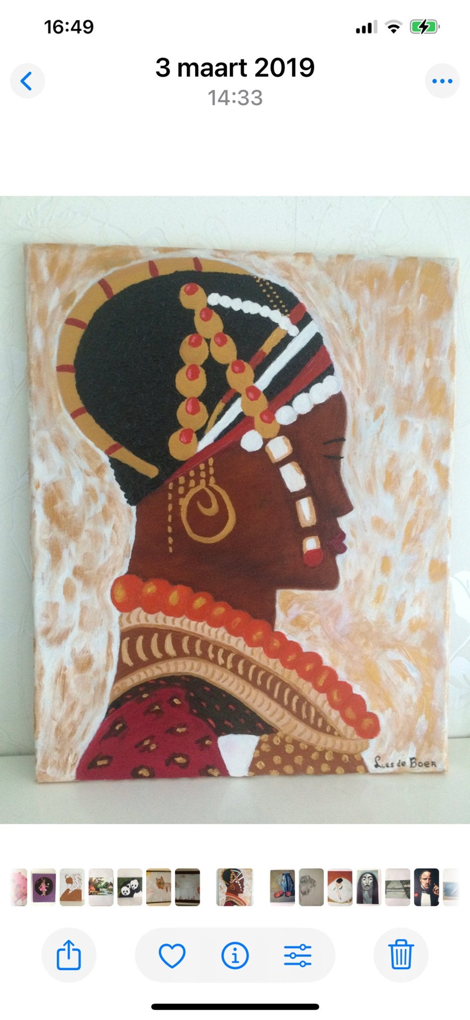 Acryl en goudverf schilderij 40x50 - Afrikaanse vrouw, Acrylverf, Handgeschilderd, Ophalen of Verzenden, Portret