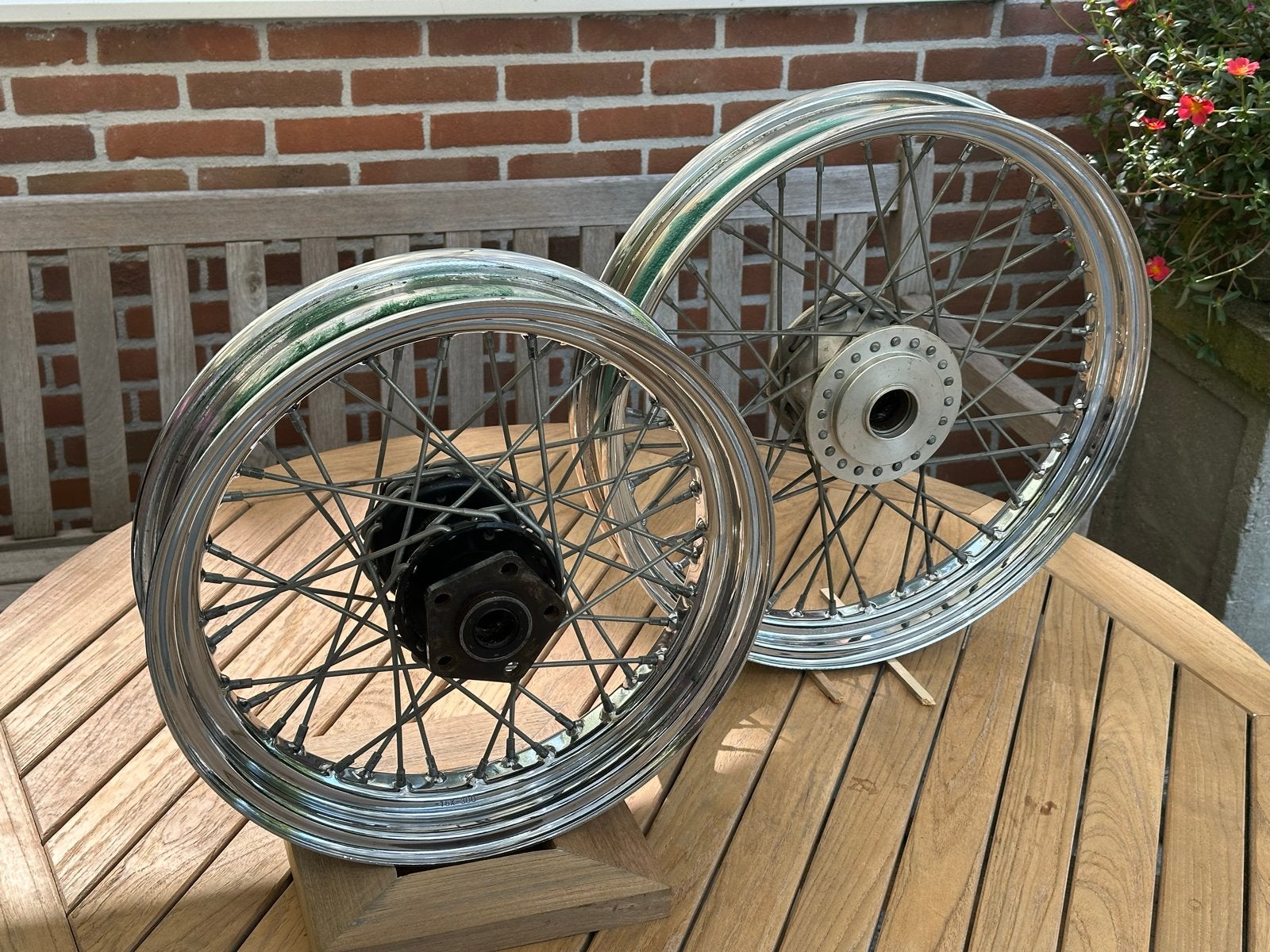 Harley Davidson Sportster Spaakwielen (19" & 16") Jaren '80, Motoren, Ophalen, Gebruikt