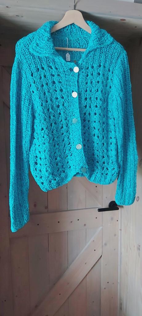 Hand gebreid vestje maat +/- 42 nieuw, Blauw, Ophalen, Maat 38/40 (M), Onbekend