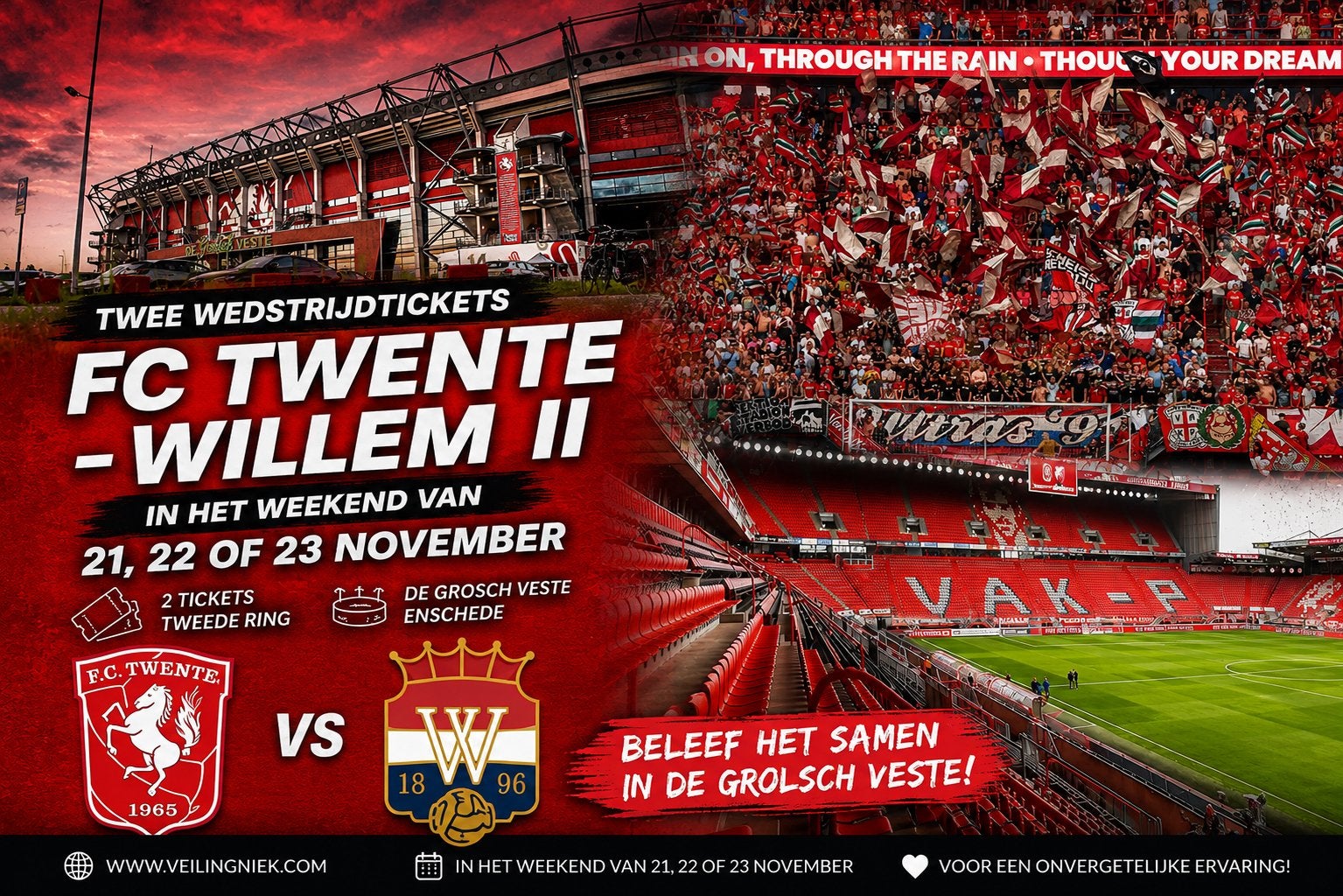 Twee wedstrijdtickets FC Twente - Willem II - tweede ring, Tickets en Kaartjes, Losse kaart, Twee personen, November