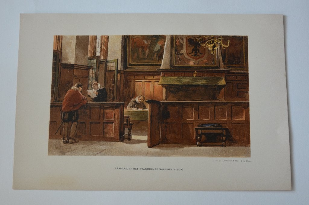 NAARDEN RAADZAAL TROUWZAAL LITHO WILLEM STEELINK Jr. GM9, Antiek en Kunst, 1800 - 1899, Verzenden, Stadsgezicht, Origineel