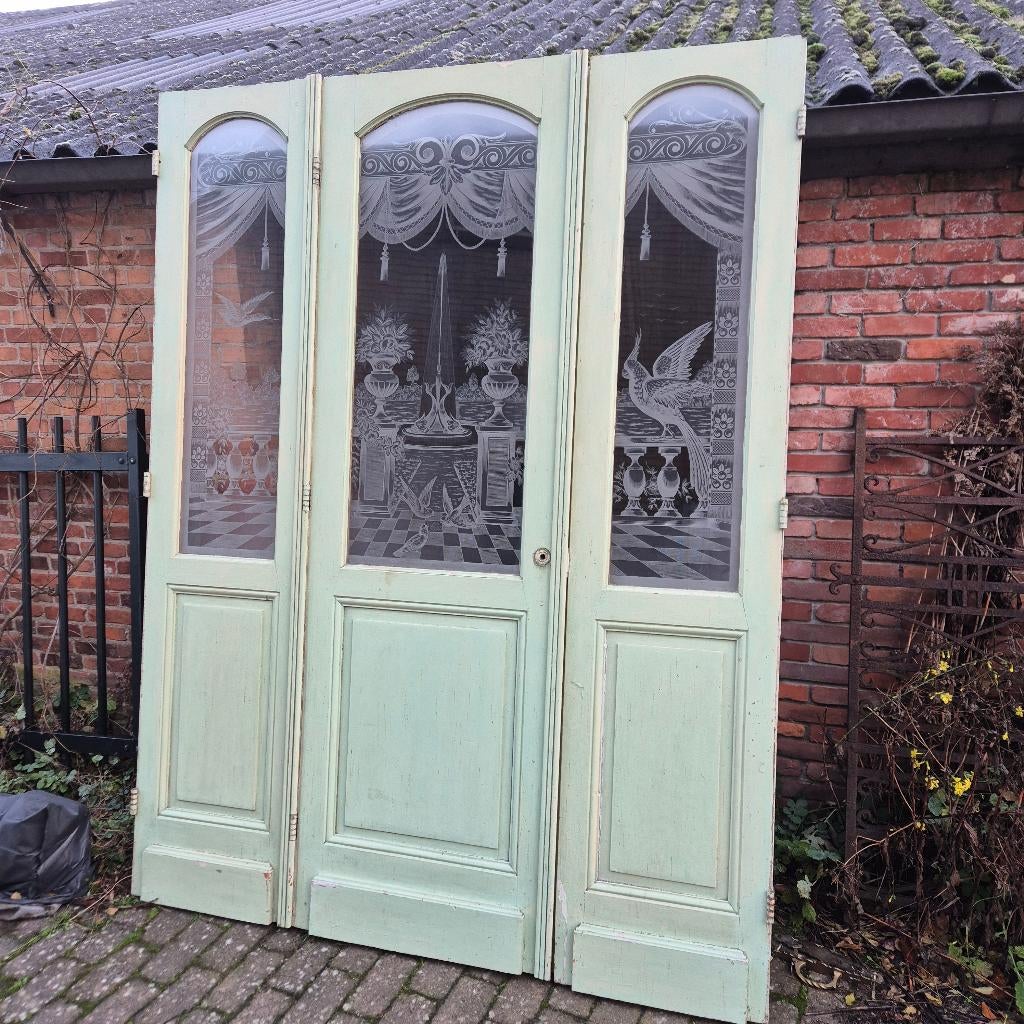 222hx170br Driedelige deur met prachtig geetst glas, Ophalen