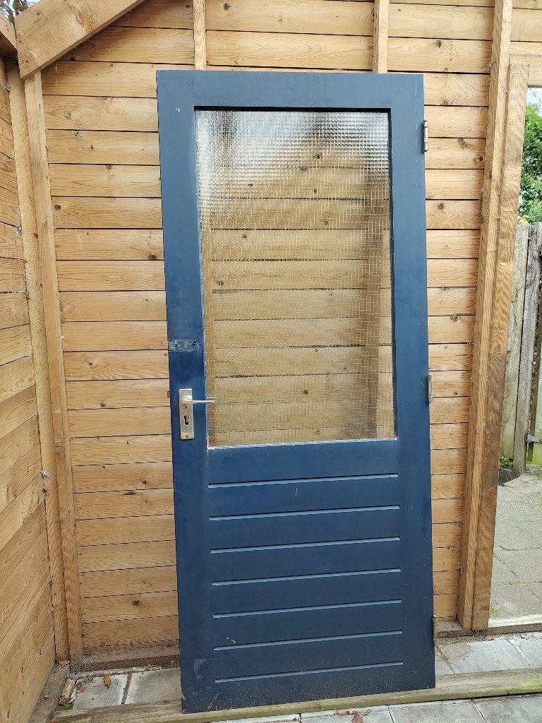 Hardhouten schuurdeur 211x88, met draadglasraam, Ophalen, Gebruikt, 80 tot 100 cm, Overige typen