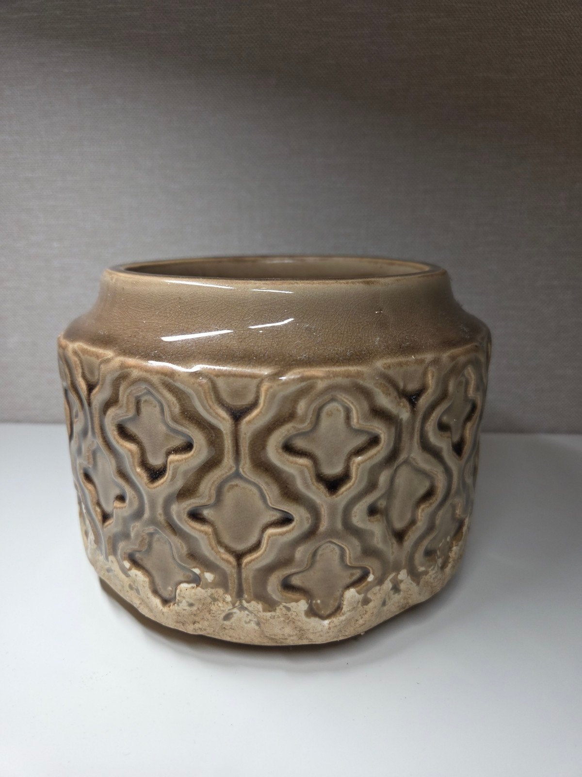 Bloempot bruintint, Ophalen, Rond, Aardewerk, Minder dan 40 cm
