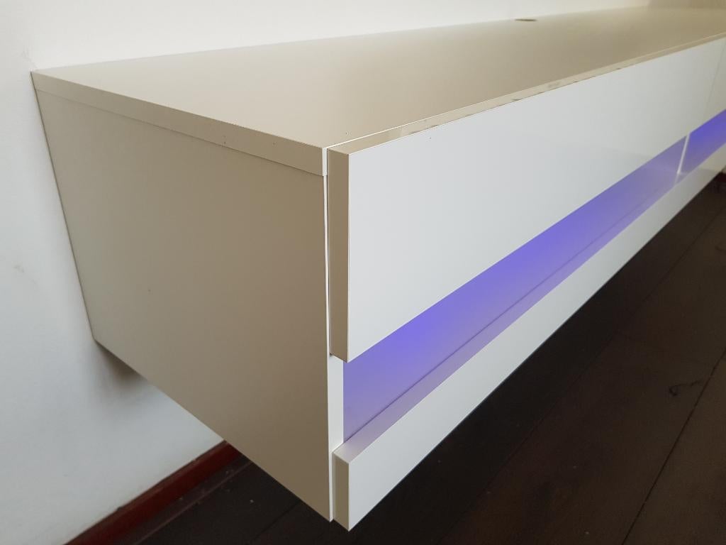 VOORRAAD Wit zwevend tv-meubel Bobbie LED Breedte 180 cm, Ophalen of Verzenden, Nieuw