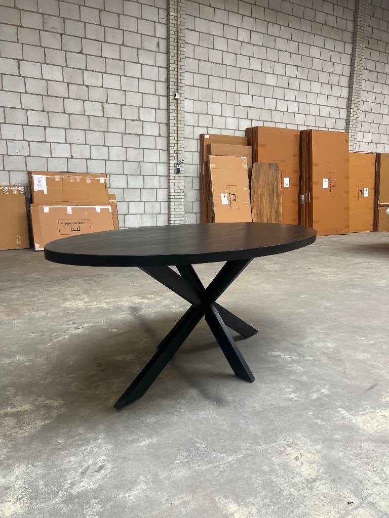 Ovale zwart mango eettafel 200x100cm incl. spinpoot, Huis en Inrichting, Tafels | Eettafels, Ophalen, 50 tot 100 cm, Vijf personen of meer