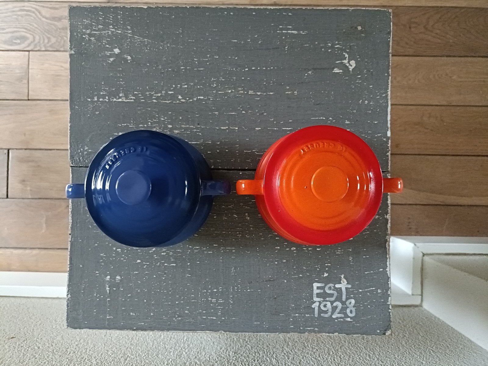 Le Creuset Mini Cocottes - Rood en Blauw (Set van 2), Gietijzer, Met deksel, Le Creuset, Ophalen of Verzenden