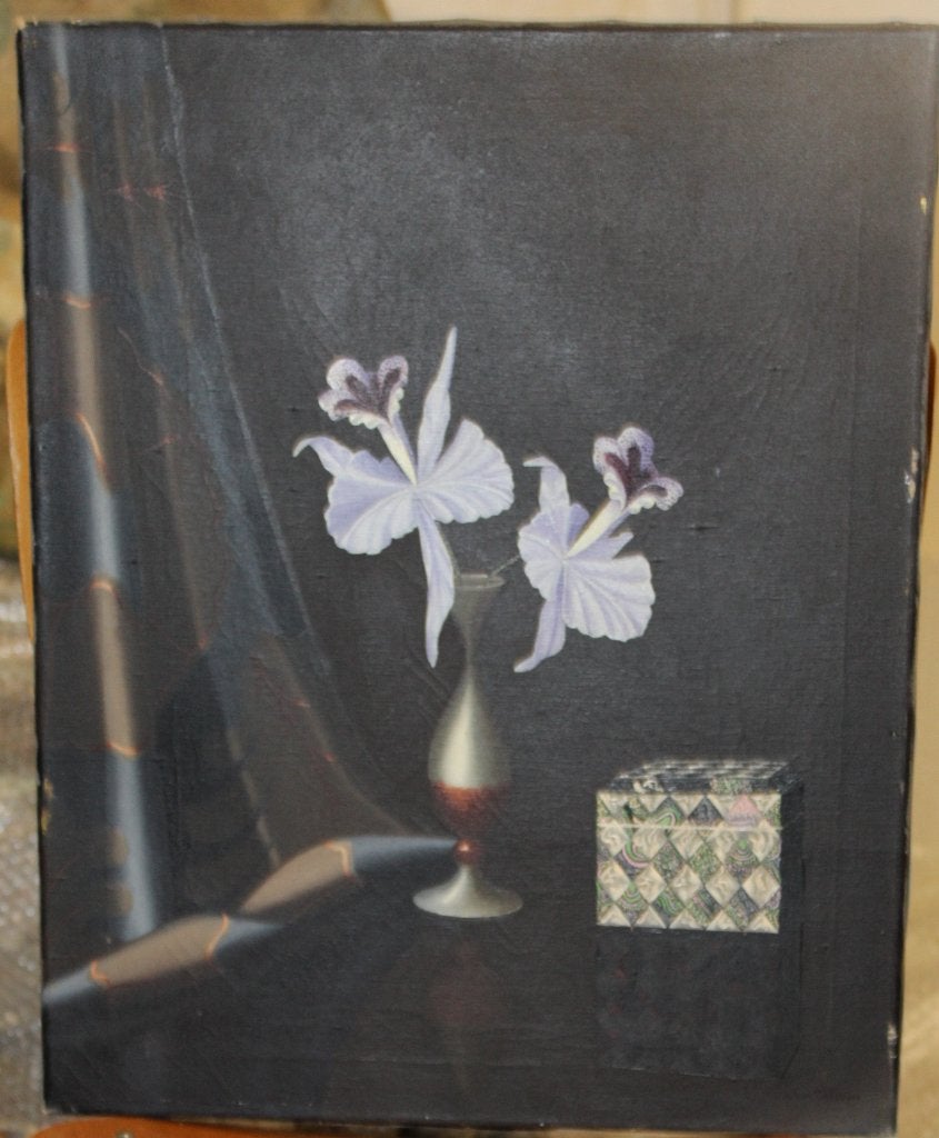 No 31 Stilleven met orchideeën en doosje Tilly Moes, Realistisch, Stilleven, Olieverf, Origineel werk