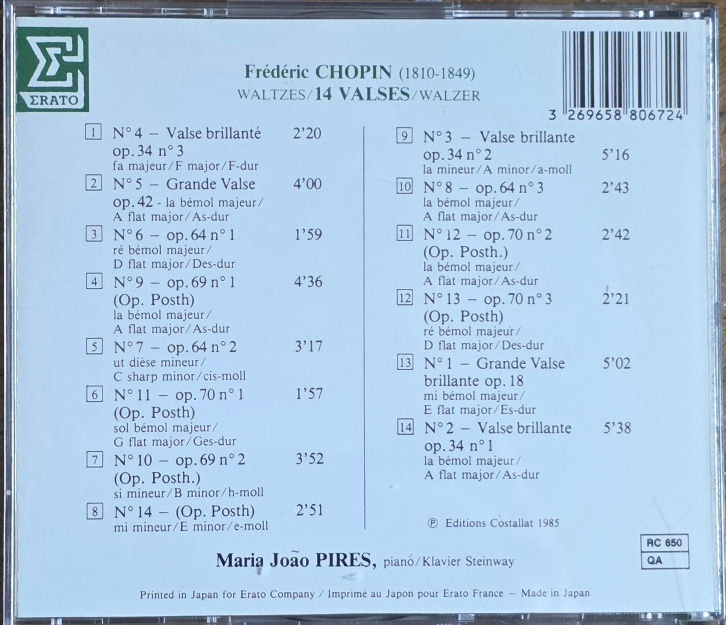 Chopin: 14 Walsen - Maria João Pires (CD), Cd's en Dvd's, Chopin, Ophalen of Verzenden, Zo goed als nieuw, Romantiek