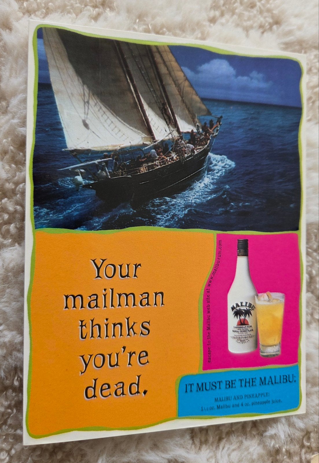 Malibu Rum - Reclame ansichtkaart, Verzenden, 1980 tot heden, Ongelopen, Overige thema's