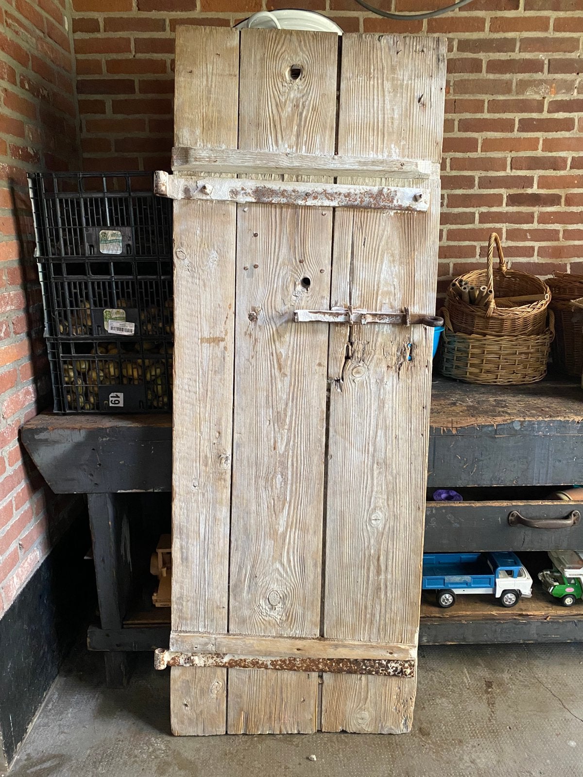 Antieke houten schuurdeur, Doe-het-zelf en Verbouw, Deuren en Horren, Ophalen, Gebruikt, Minder dan 80 cm, Minder dan 200 cm