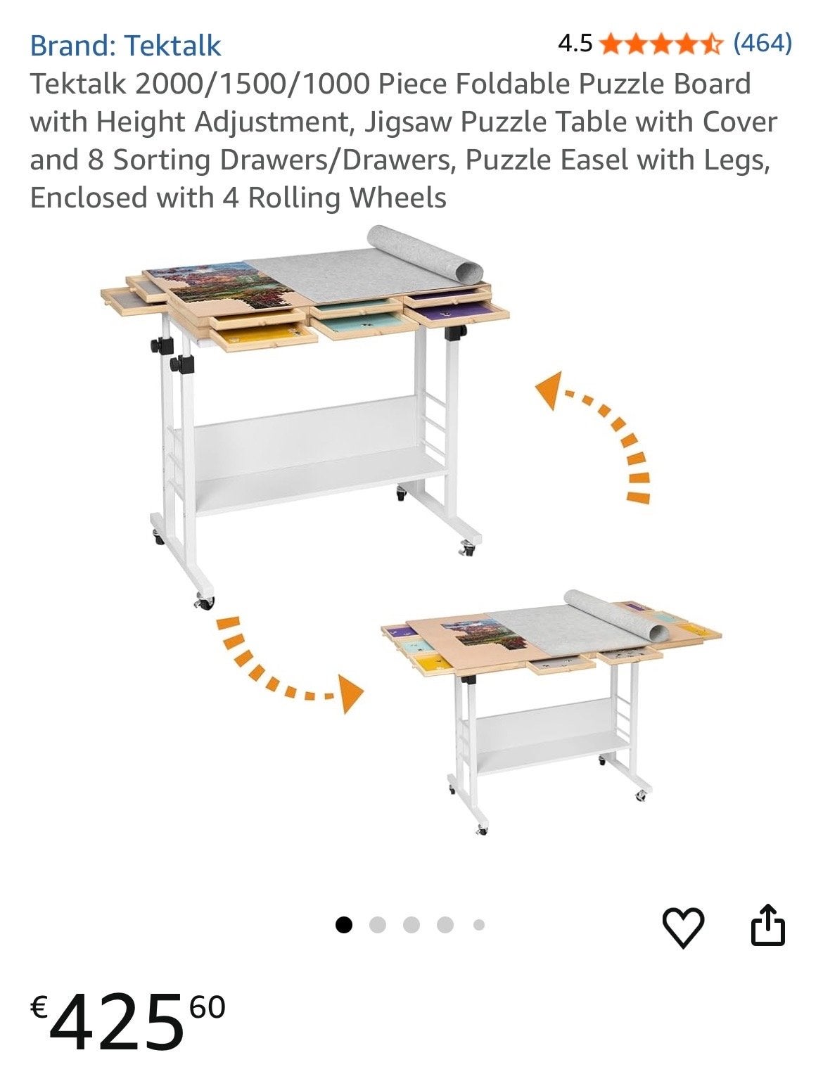 Tektalk Verstelbare Puzzeltafel met Lades en Wielen, Ophalen, Meer dan 1500 stukjes, Nieuw, Overige typen
