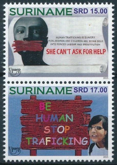 Suriname 2138/9 postfris UPAP Stop Mensenhandel 2015, Ophalen of Verzenden, Postfris