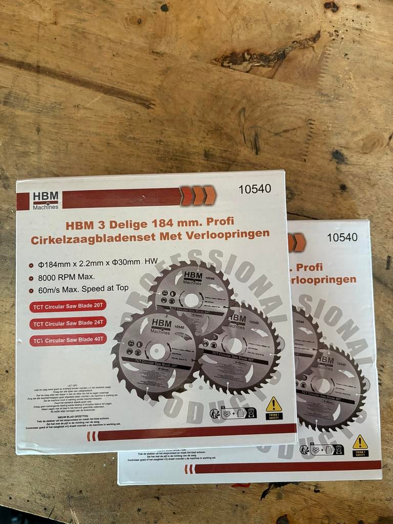 HBM Cirkelzaagbladenset 184 mm met verloopringen, Cirkelzaag, 70 mm of meer, Nieuw, Ophalen of Verzenden