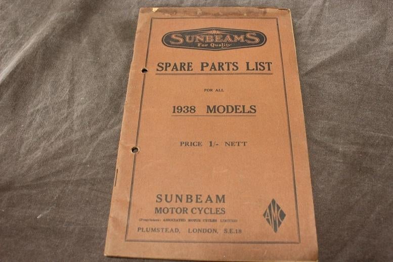 Sunbeam 1938 all models motorcycle parts list, Ophalen of Verzenden, Overige merken