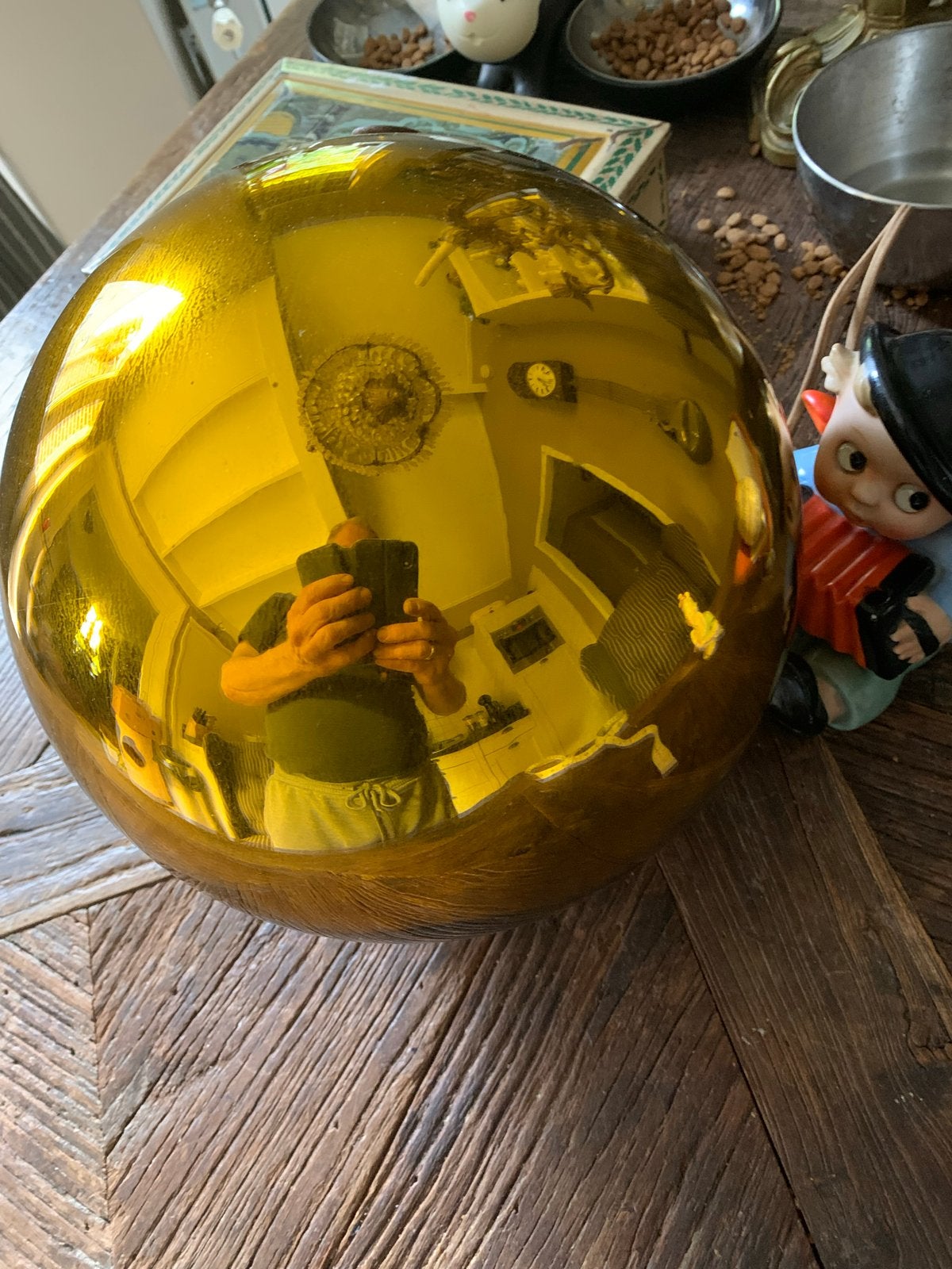 Grote gouden heksenbal / kerstbal - Vintage decoratie, Ophalen of Verzenden