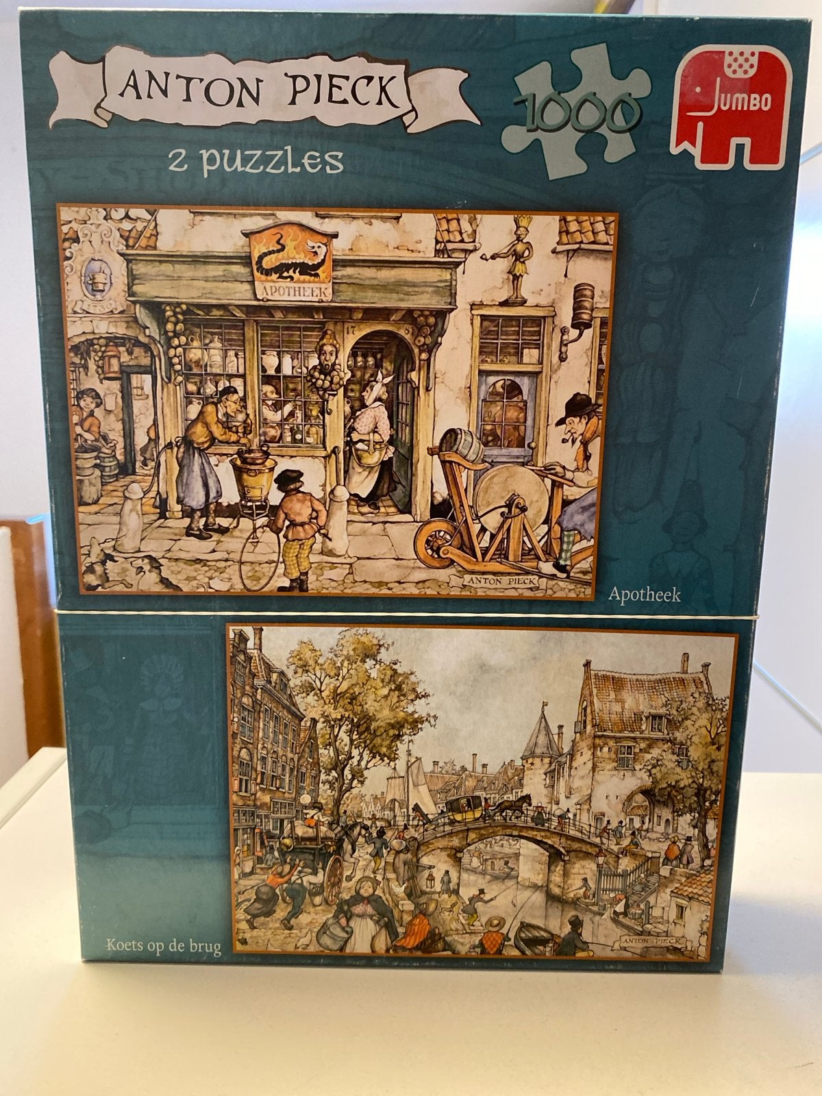 Anton Pieck 2 puzzels 1000 stukjes Jumbo - Apotheek & Koets, Hobby en Vrije tijd, Ophalen, 500 t/m 1500 stukjes, Gebruikt, Legpuzzel