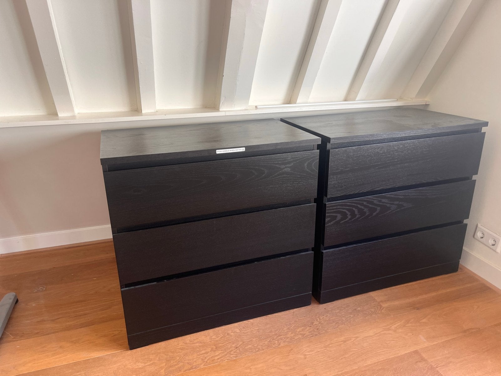 Twee donkerbruine MALM IKEA ladekasten met 3 laden, Gebruikt, 3 of 4 laden, Minder dan 100 cm, 25 tot 50 cm