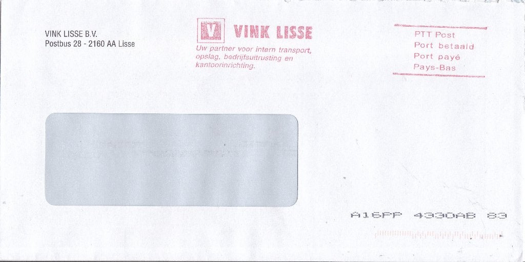 Roodfrankering – Vink transport – Lisse – port betaald, Verzenden, Envelop