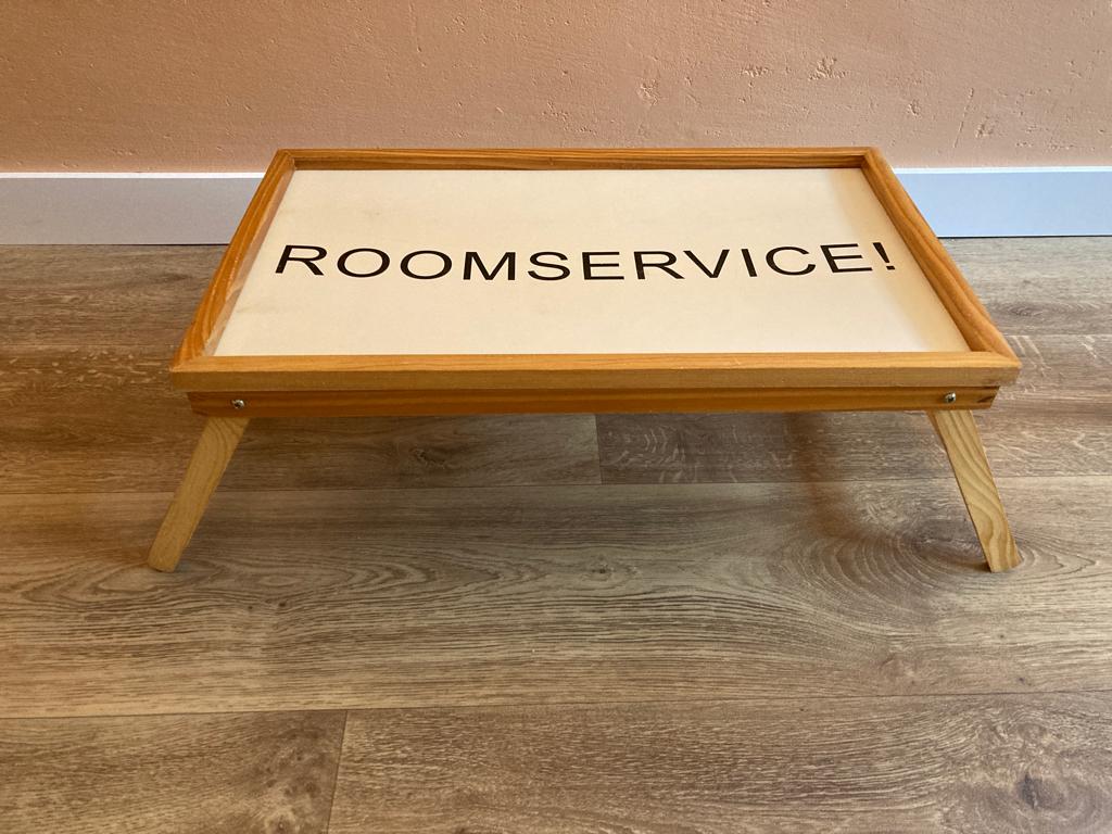 dienblad / bedtafeltje ‘Roomservice’, Ophalen of Verzenden, Gebruikt, Rechthoekig, Hout