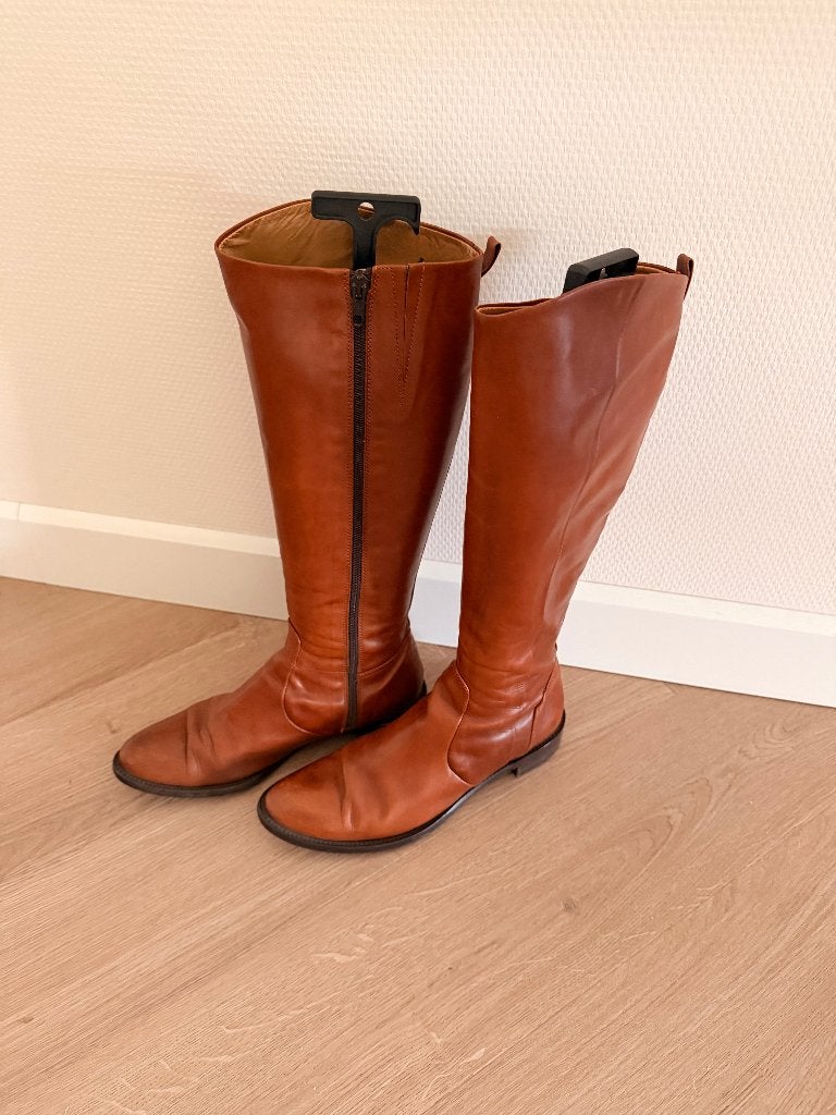 Leren laarzen in cognac kleur, Kleding | Dames, Schoenen, Hoge laarzen, Bruin, Ophalen of Verzenden, Gedragen