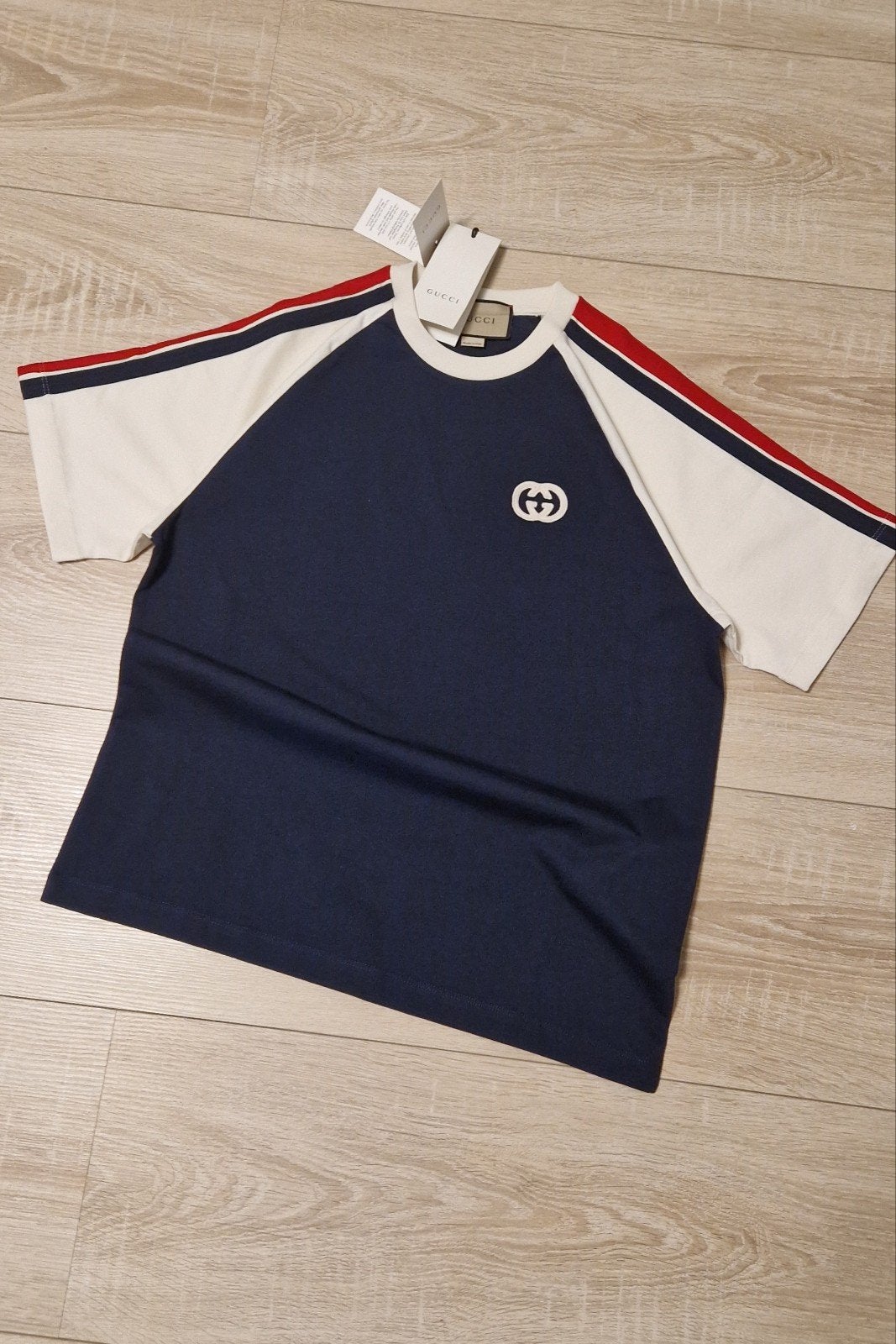 Gucci T-shirt met logo en strepen, Ophalen of Verzenden, Nieuw, Blauw