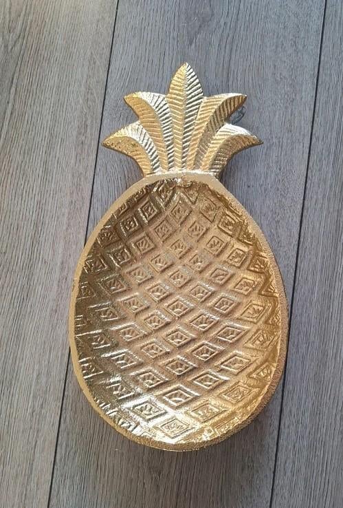Gouden ananas schaal decoratie nieuw 38 cm, Overige materialen, Schaal, Nieuw, Ophalen of Verzenden