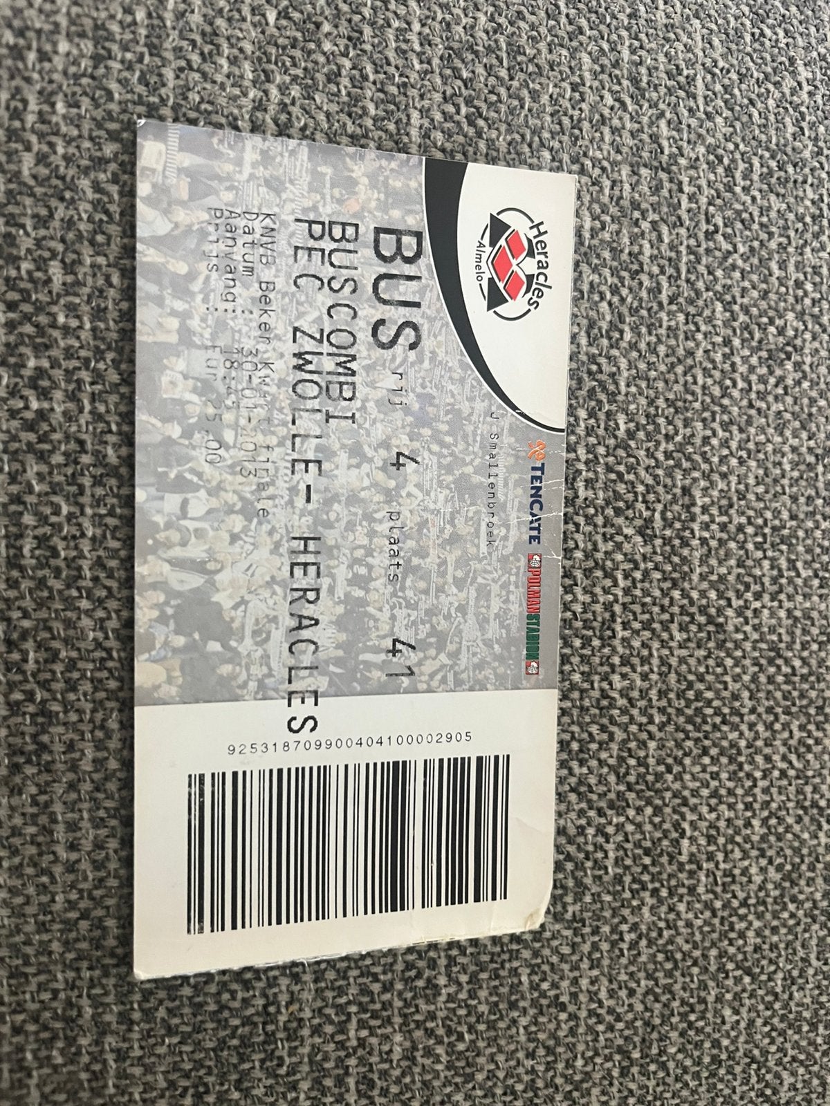 TICKET PEC ZWOLLE-HERACLES BUSCOMBI 2013, Verzamelen, Ophalen of Verzenden, Zo goed als nieuw, Overige binnenlandse clubs, Overige typen