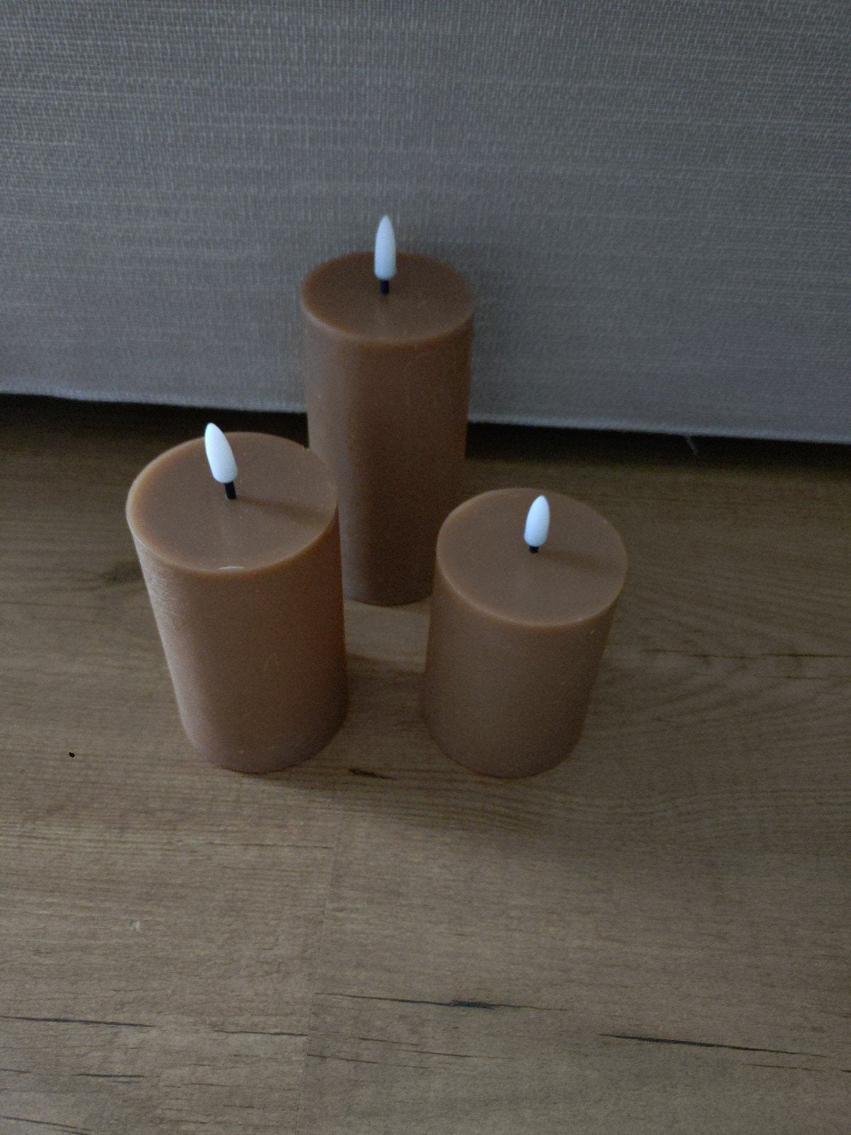 3 bruine LED kaarsen / 3 verschillende hoogtes, Ophalen