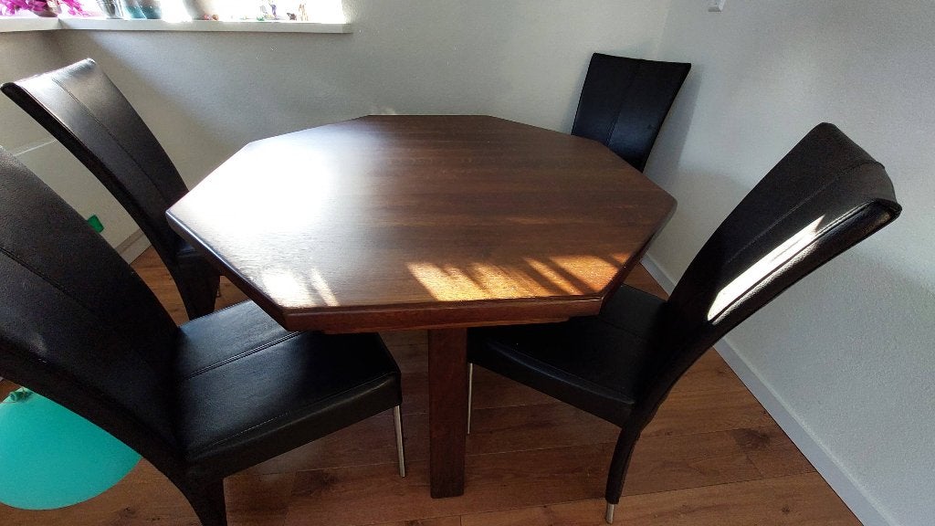 Massief eiken houten eettafel, 8-hoekig, Ophalen, Gebruikt, Eikenhout, Overige vormen