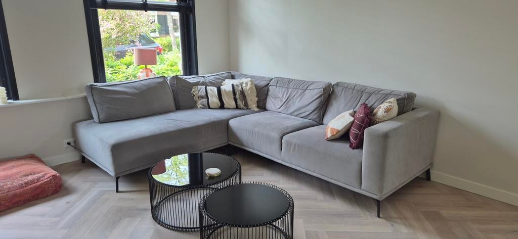 Hoekbank Zitmaxx Leonore - Velvet Warm Grey met lounge, Ophalen, 250 tot 300 cm, Modern, Lounge, Hoekbank